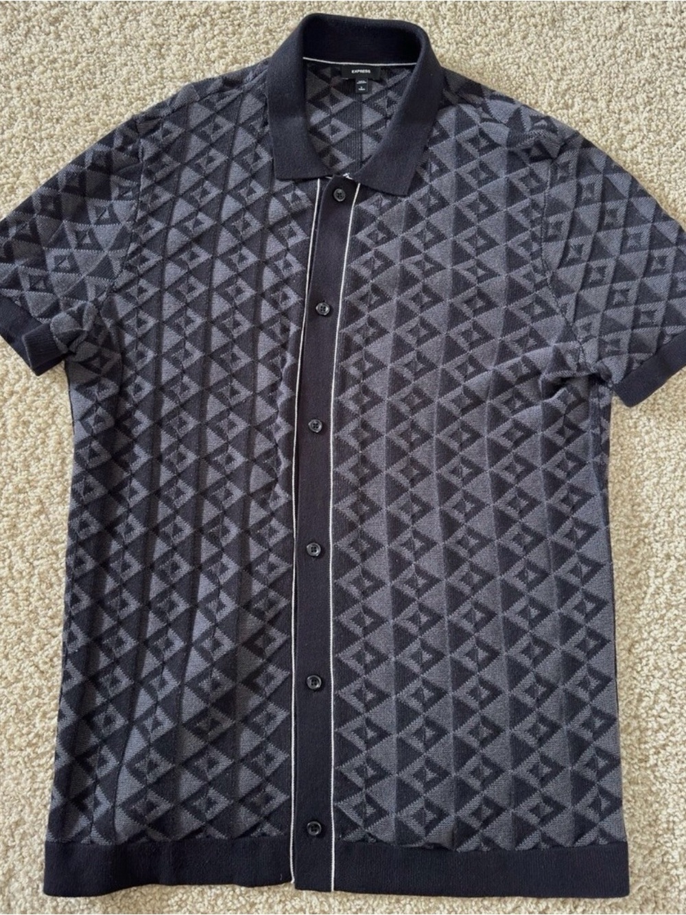 Express Black & Charcoal Geometric Short-Sleeve Button Shirt